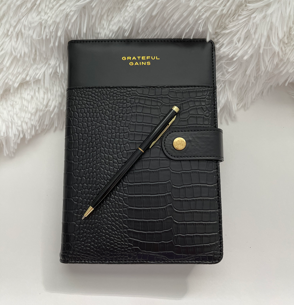Black Croco Prayer & Gratitude Journal -Faith Gift Set - Christian Daily Planner