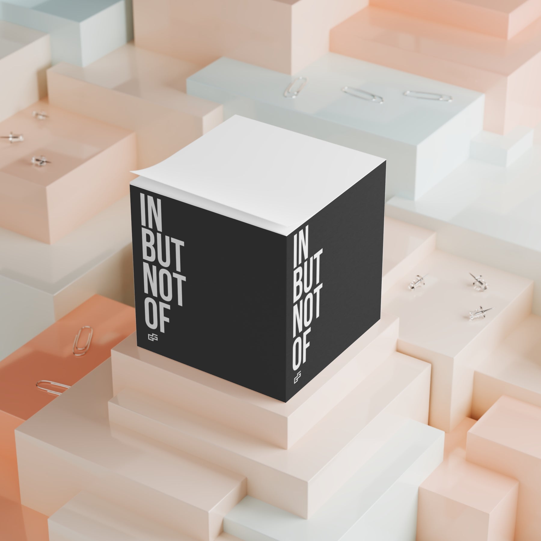 Bold "IN BUT NOT OF" Sticky Note Cube - Beige | Monochrome Mini Memo Pad