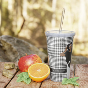 Houndstooth Plastic Tumbler with Straw