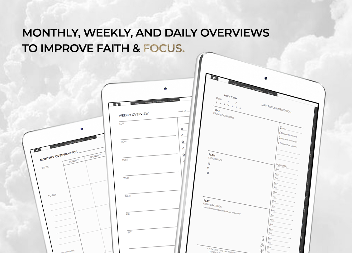 One Year Digital Faith Planner - Christian Daily Journal GoodNotes - Gratitude Weekly Overview