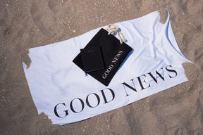 Black Linen Planner with Matching Beach Tote - Christian Gift Bundle - Good News Text